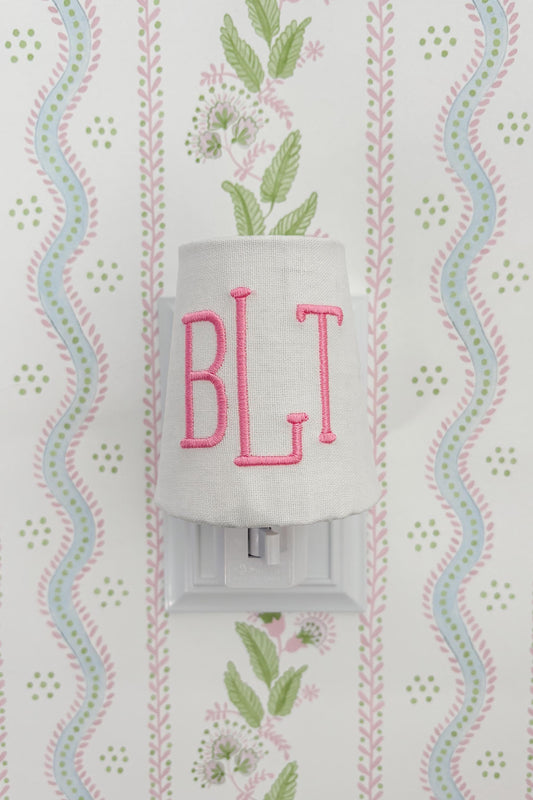 Custom Embroidered Pink Monogram Night Light: Personalized Nursery Decor, Kids Room