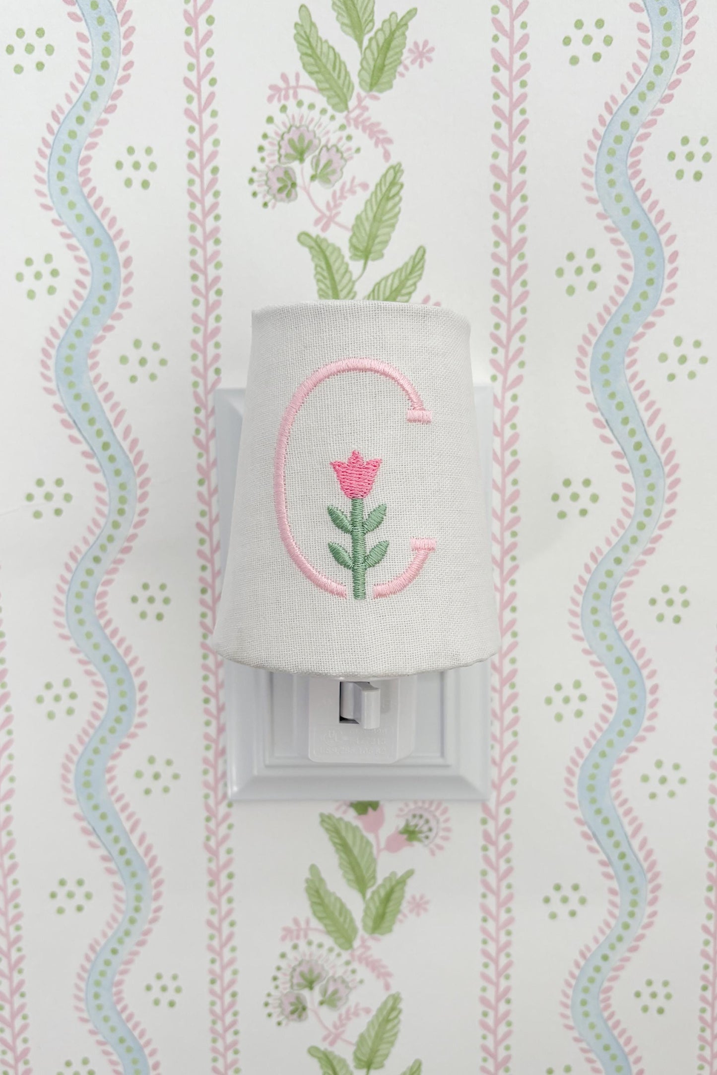 Embroidered Flower Initial Monogram Night Light: Custom Nursery Decor