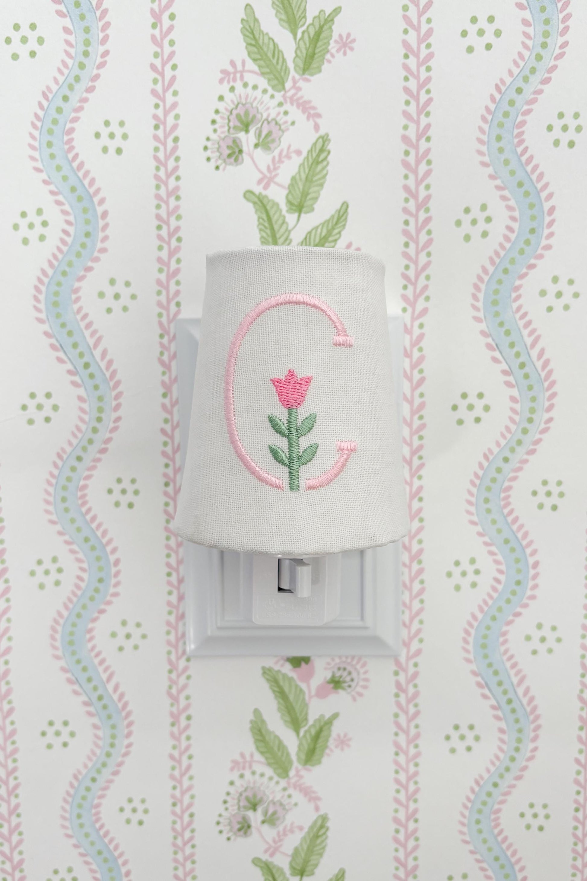 Embroidered Flower Initial Monogram Night Light: Custom Nursery Decor