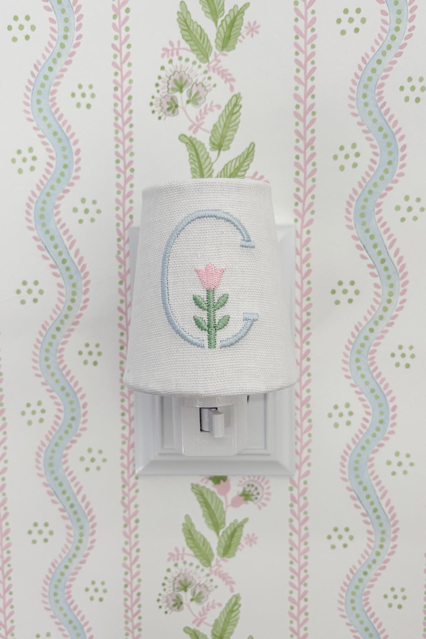 Embroidered Flower Initial Monogram Night Light: Custom Nursery Decor