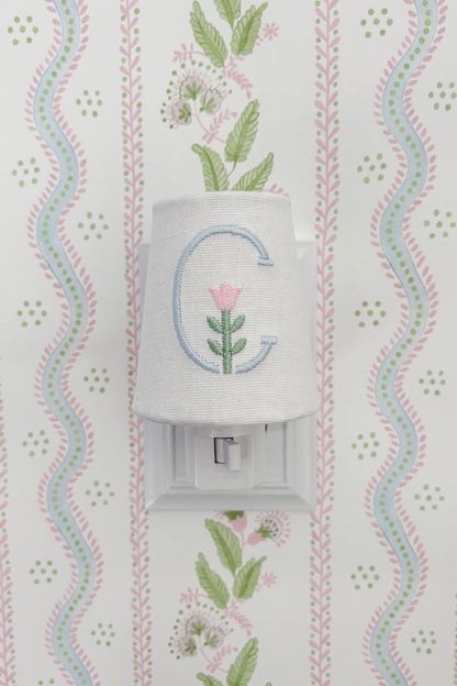 Embroidered Flower Initial Monogram Night Light: Custom Nursery Decor