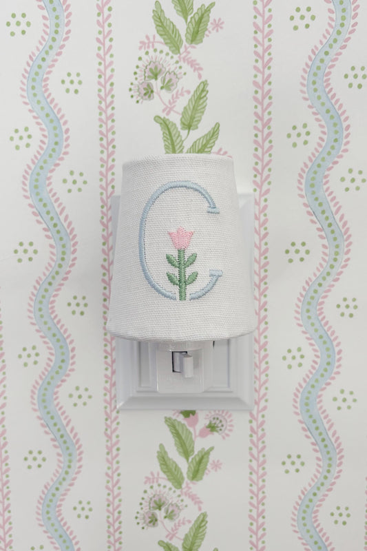 Embroidered Flower Initial Monogram Night Light: Custom Nursery Decor