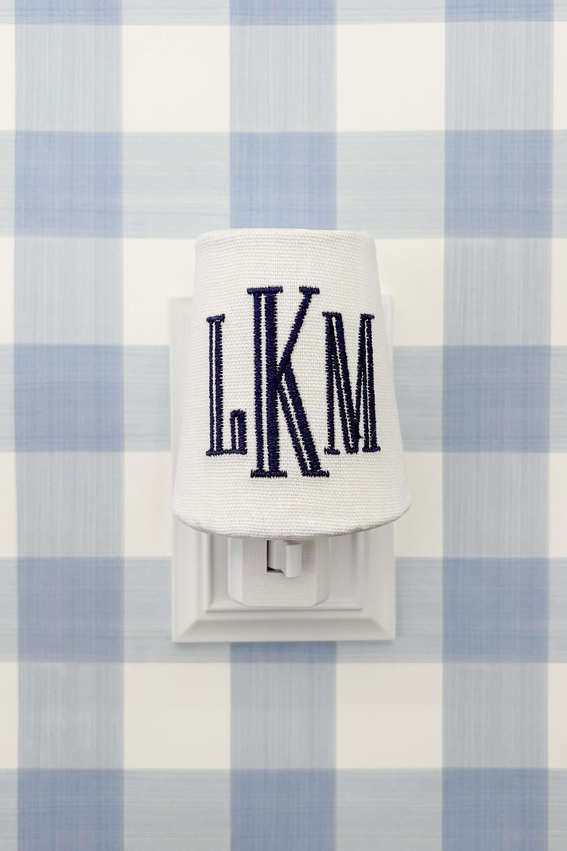 Custom Embroidered Blue Monogram Night Light: Preppy Nursery Decor, Little Boys Room
