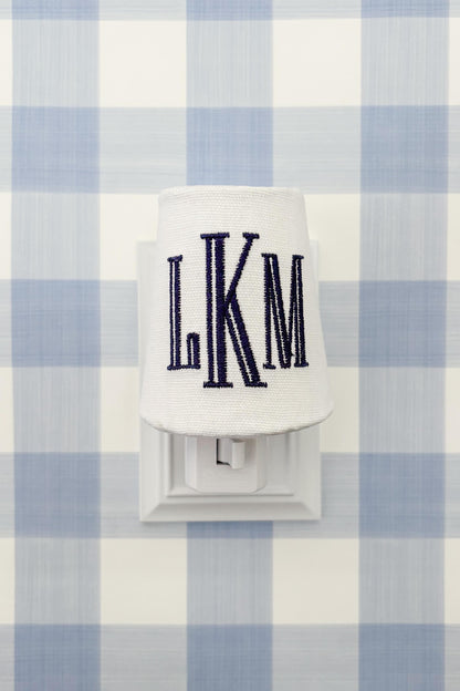 Custom Embroidered Blue Monogram Night Light: Preppy Nursery Decor, Little Boys Room