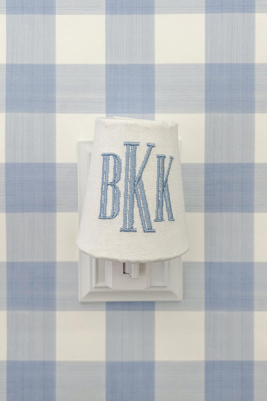Custom Embroidered Blue Monogram Night Light: Preppy Nursery Decor, Little Boys Room
