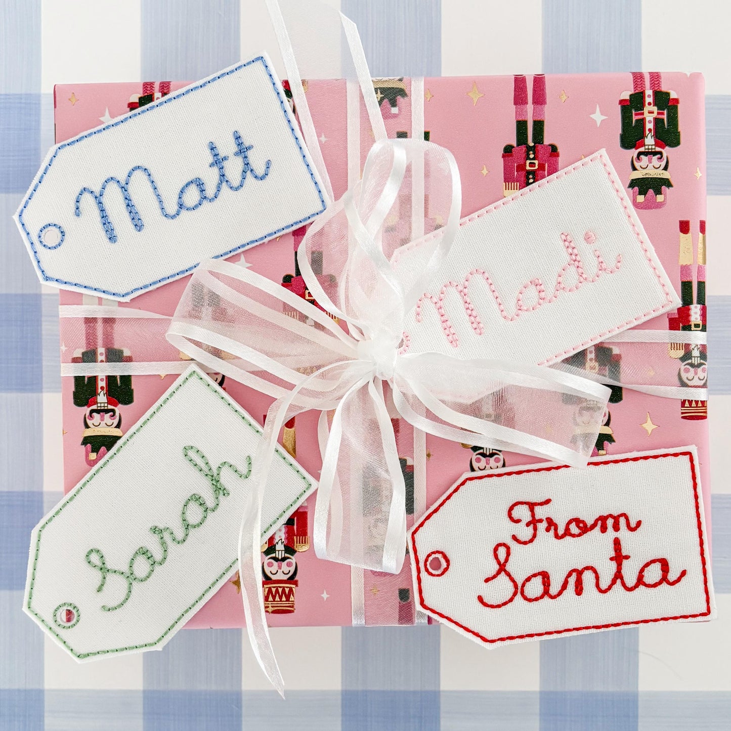 Custom Embroidered Christmas Gift Tags - Monogram or Name Personilization